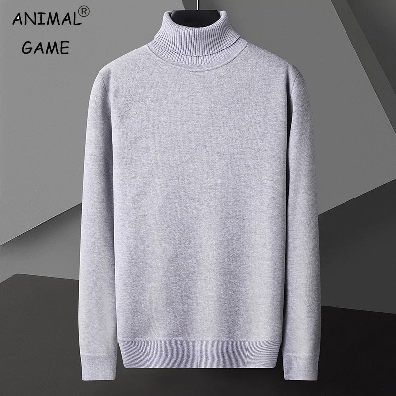 

Мужские повседневные облегающие базовые топы с длинными рукавами, вязаная уличная одежда, легкая водолазка, пуловер, свитер, однотонный мужской свитер