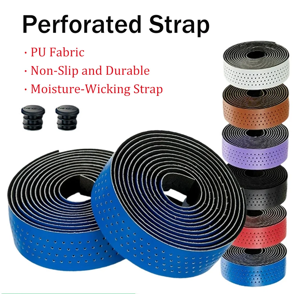

Road Bike Handlebar Tape with Straps Anti-Slip Breathable Perforated Durable Slip-Resistant Cycling Gear Handlebar Wrap