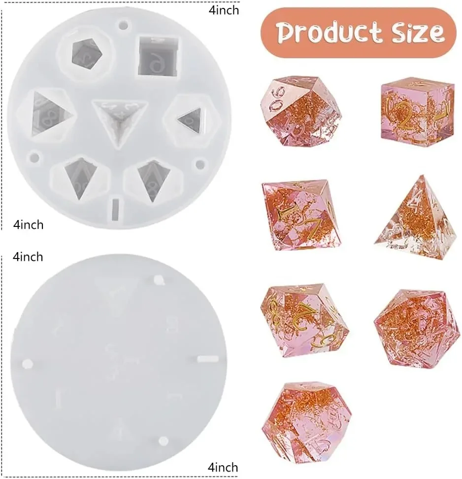 DIY DND قالب سيليكون النرد ذو الحافة الحادة لقالب نرد الراتنج 7 قطع