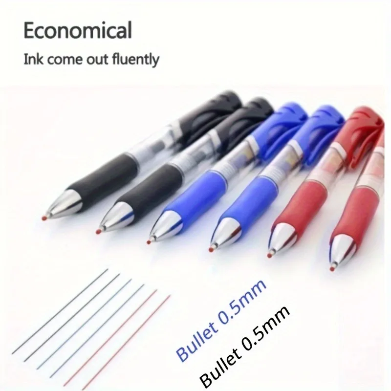 23Pcs High Quality Retractable Gel Pens Black Red Blue Ink 0.5mm Ballpoint Replaceable Refills Office School Supplies Stationery