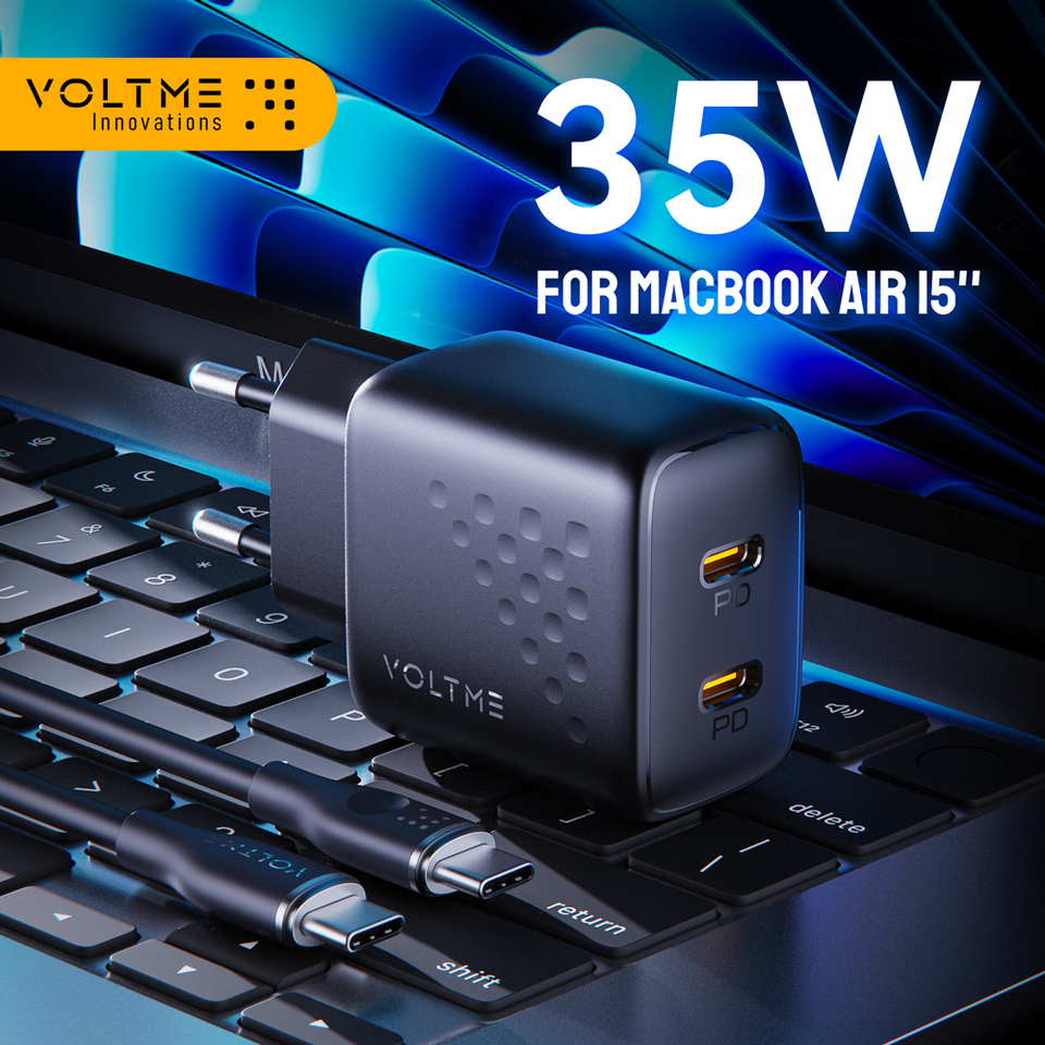  VOLTME 35W GaN USB C Charger Quick Charge 4.0 3.0 PD USB-C Charger For Macbook Air 15" IPhone 15 14 Pro Max Type C Fast Charger 