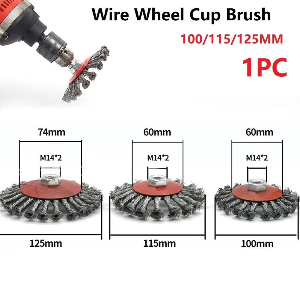 6Pcs Steel Wire Brush Brass Plated Wheels Brushes Metal Rust Burr Removal Polishing Brush 100/115/125mm For M14 Angle Grinder