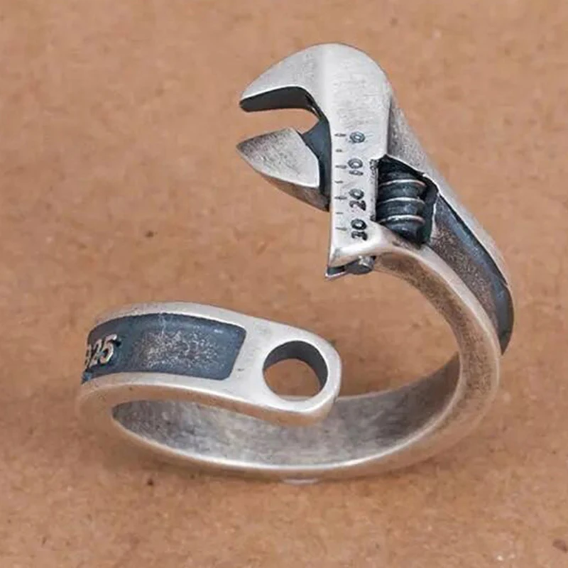 Retro Fashion Adjustable Wrench Opening Metal Ring for Men Hip Hop Rock Party Jewelry Accessory Gift