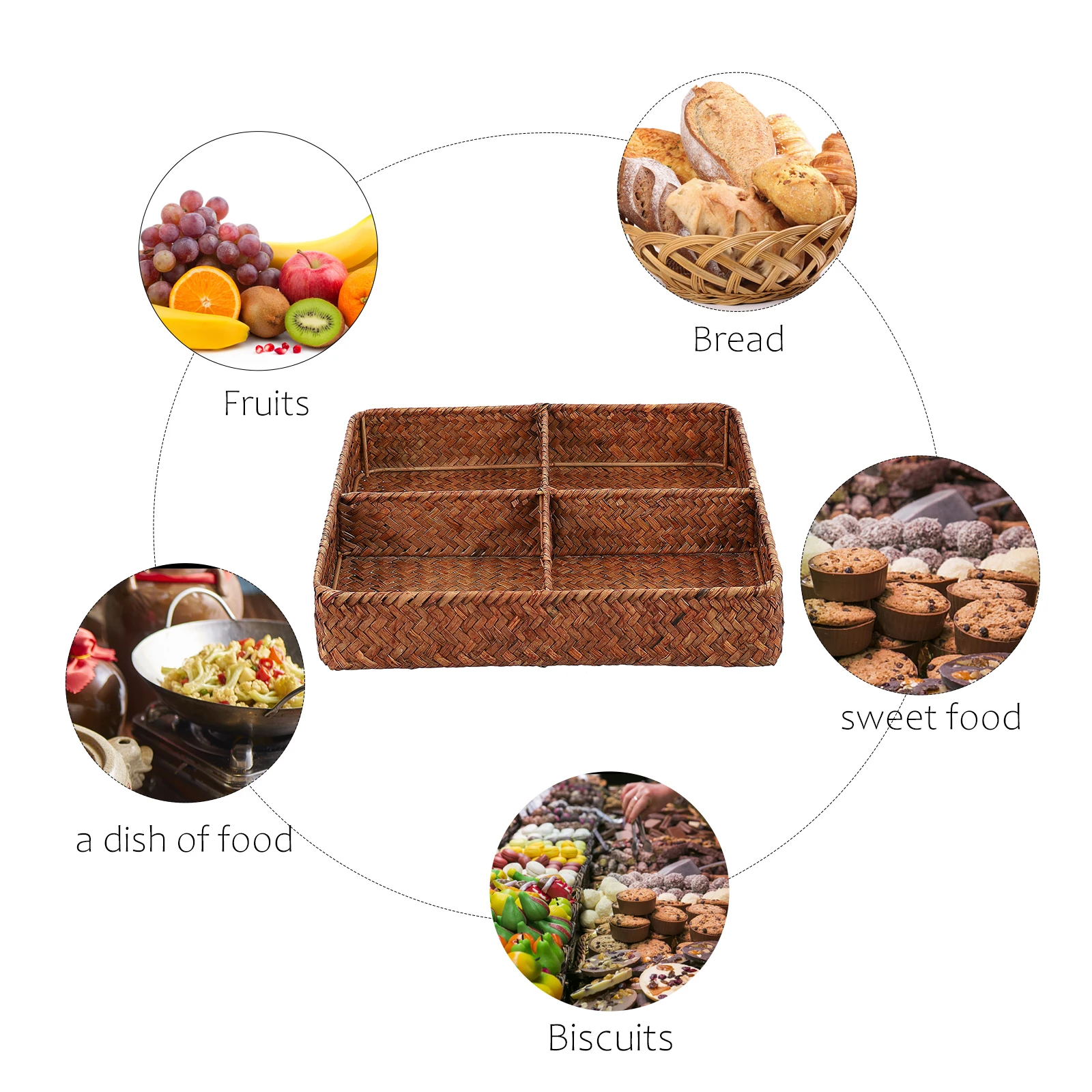 

Home 4-Compartment Woven Storage Basket Organizer Fruit Makeup Box Tea Table Basket Household Storage For Housewarming