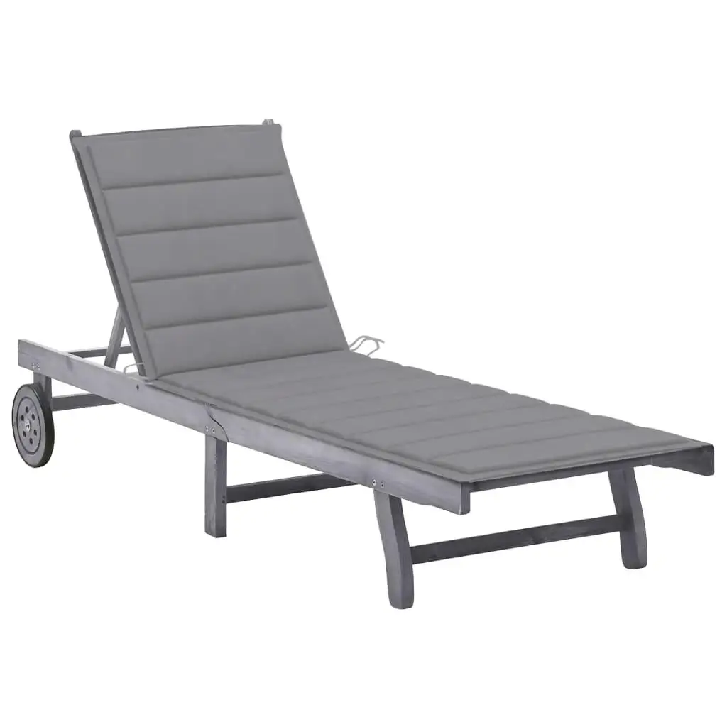Gray Acacia Wood Patio Sun Lounger with Cushion - Stylish Outdoor Lounge Chair