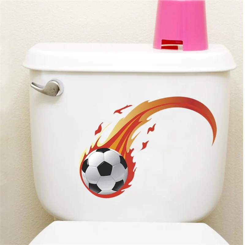 Football And Flame Wall Sticker For Boy Kids Room Living Room Sports Decoration Toilet Mural Home Decor Decals Wallpaper