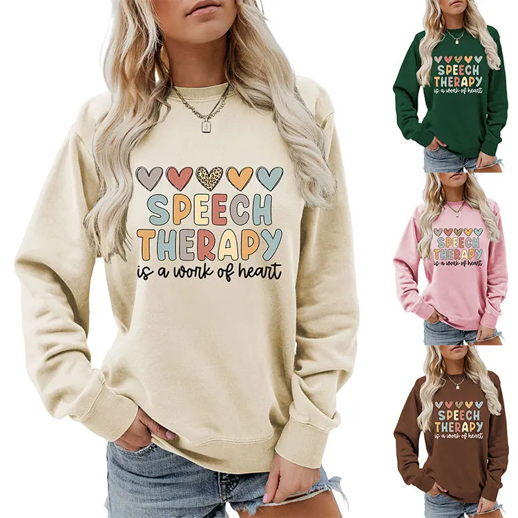 

Autumn ladies new color speech therapy is a work pattern printed hoodie loose casual crew-neck long-sleeved shirt T-shirt with a