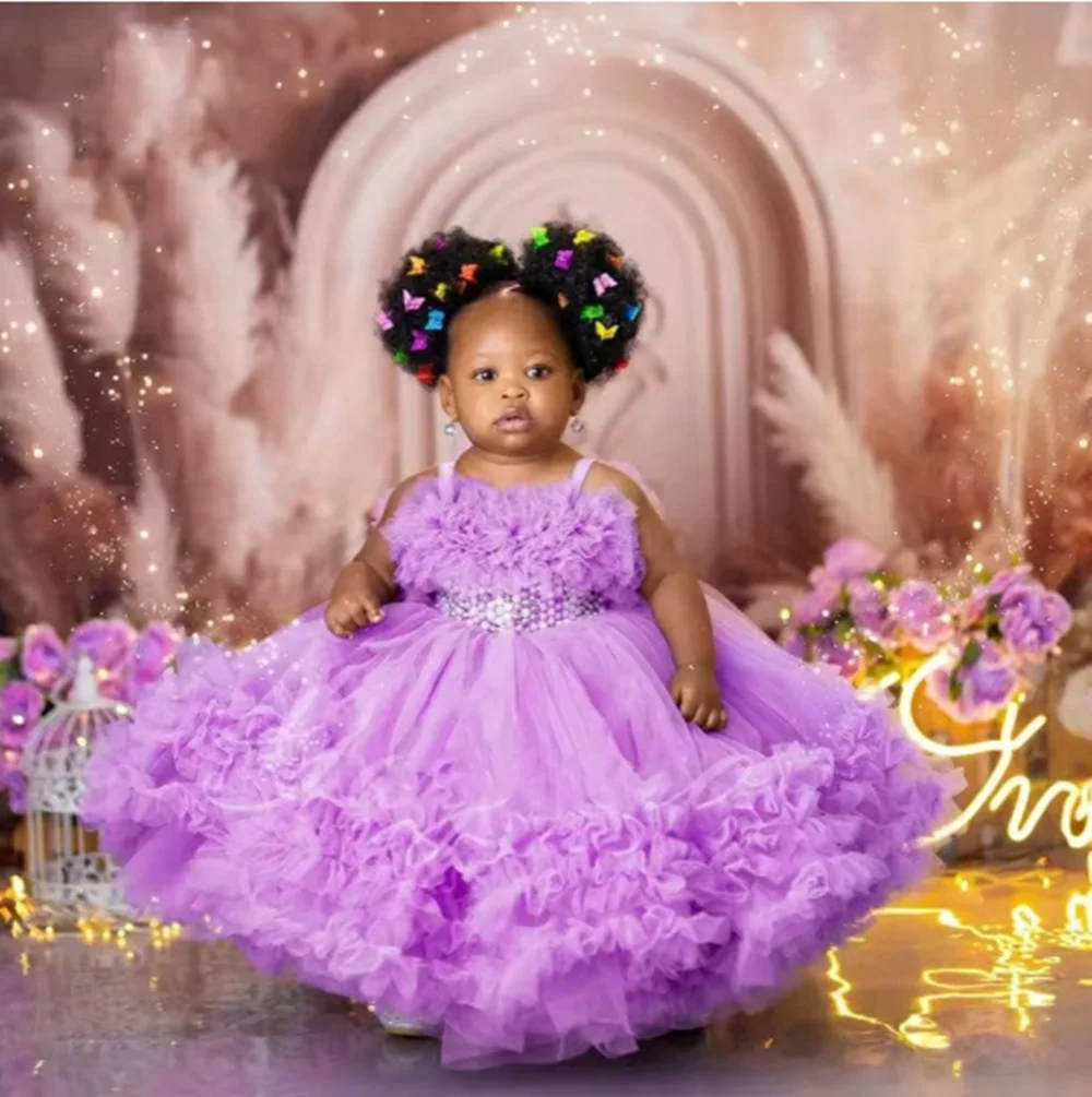 

Ruffles Baby Girl Birthday Pageant Dresses Long Pearls Tulle Princess Dress