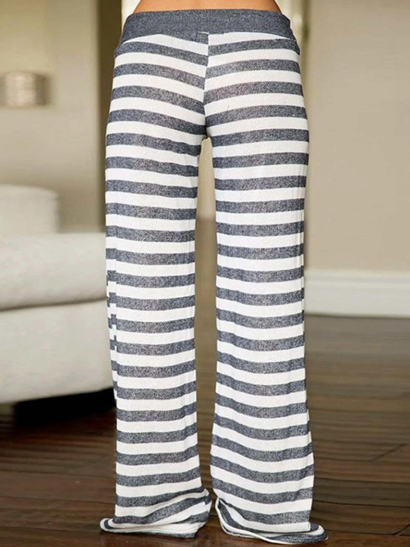 سراويل كاجوال مرنة مطبوعة مخططة للسيدات، سراويل مريحة وفضفاضة