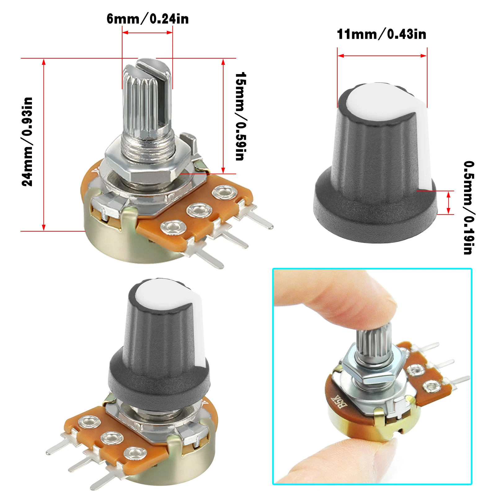 5 buah WH148 potensiometer 3Pin 1K 2K 5K 10K 20K 50K 100K 250k 500K 1M Ohm resistor potensiometer putar lancip linier