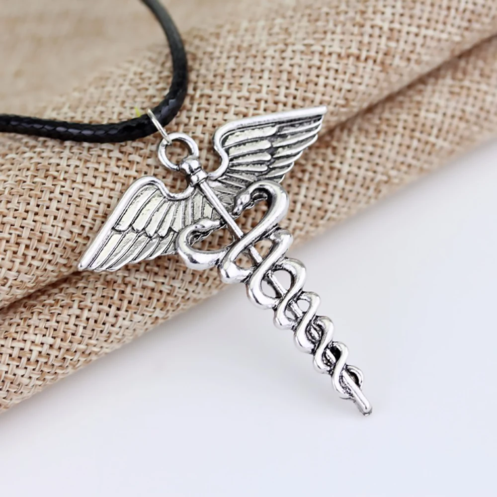 Silver Plated Medical Symbol Nurse Doctor Pendant Caduceus Necklace Snakes Wings Necklace Nurse Day Gifts