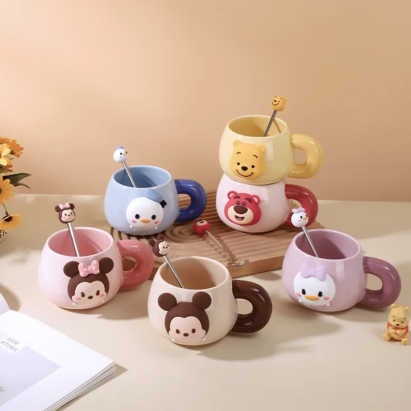 Mickey Mouse Donald Duck Lotso Huggin Bear Winnie the Pooh Cute 400ML Ceramic Coffee Cup Kawaii Mug Water Cup Lovely Holiday Gif