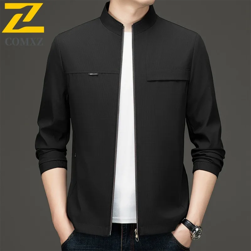 

COMXZ Высококачественная мужская куртка с воротником-стойкой, ветрозащитная мотоциклетная куртка для работы на открытом воздухе, однотонная легкая осенняя новая одежда