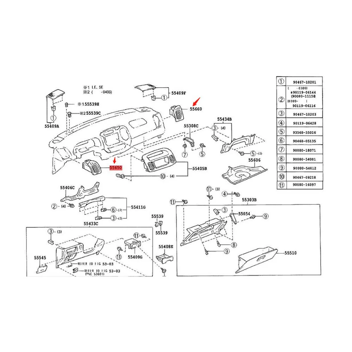 

Переднее левое и правое отверстие для приборной панели Toyota Camry 2001-2006 55650-AA020-BO 55650-AA030-E0, вентиляционное отверстие кондиционера