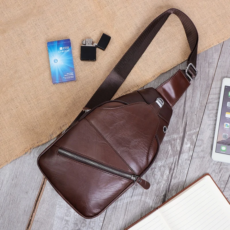 Men's Real-Leather Bag Crossbody Bag Men's Chest Bag Fashion Trendy Messenger Bags Men's Bag First Layer Cowhide Men's Chest Bag