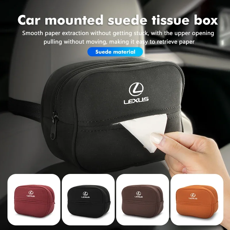 Suede Car Tissue Box Hanging Headrest Handbag Paper Towel Box For Lexus GX470 LS400 LX470 LX570 RC350 UX250h ES350 RX450h