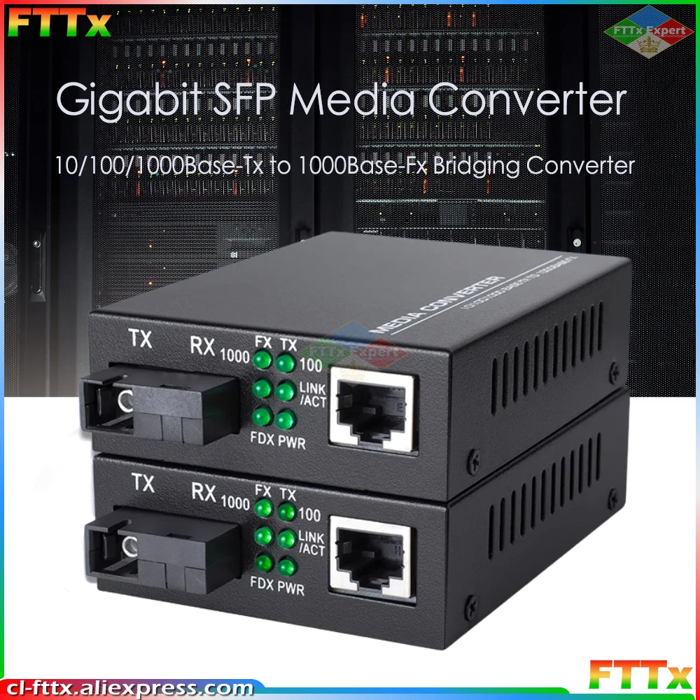 1 Pair HTB-GS-03 Gigabit Fiber Optical Media Converter 10/100/1000Mbps Single Mode to RJ45 20KM With External Power Supply