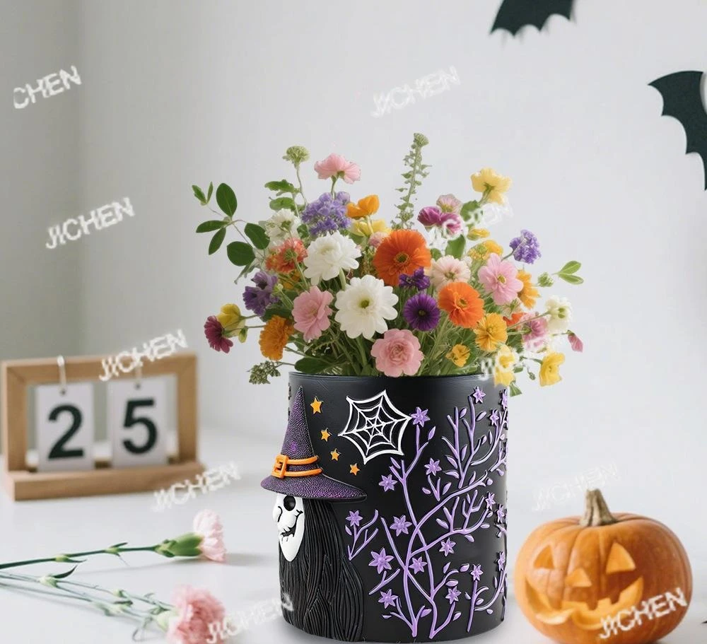

Halloween Resin Witch Flower Pot Ornament Courtyard Outdoor Decoration Haunted House Props Large Diameter Potted Plant