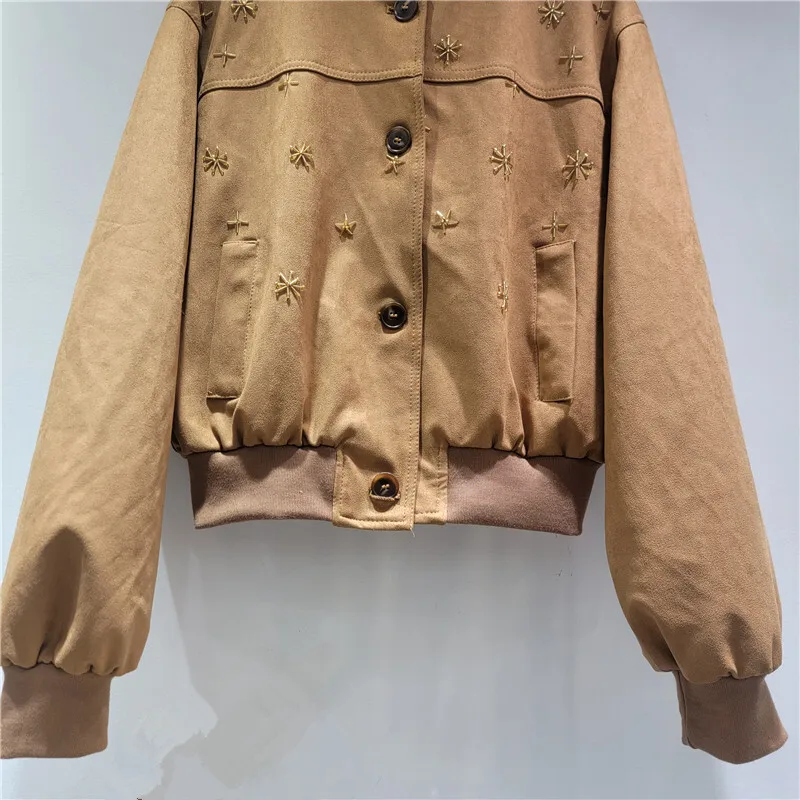 HKSH Autumn New Women Jacket Stand Collar Single Breasted Beaded Pockets Streetwear Stylish Vintage Fashion Casual Coats HK11551