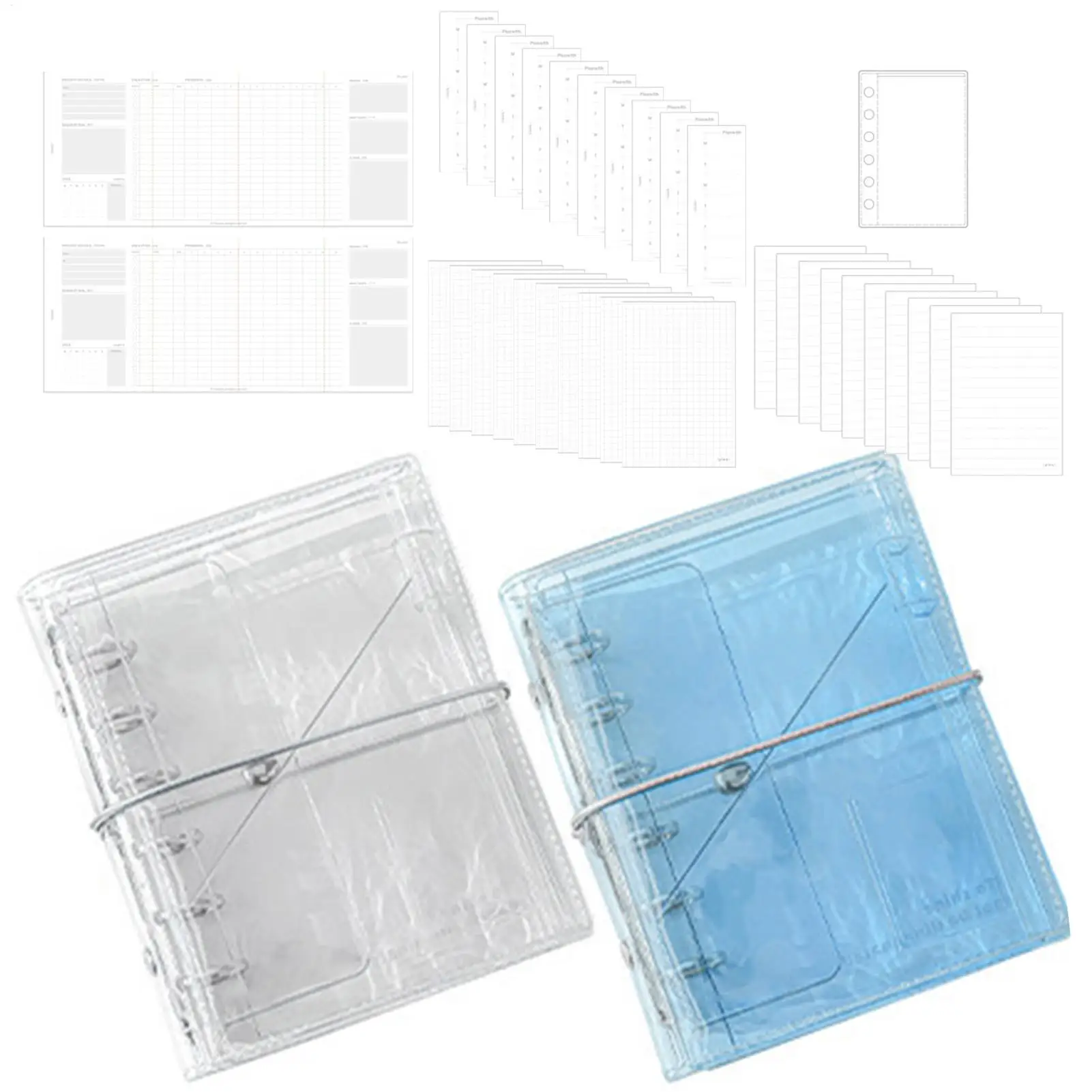 Carnet rechargeable A7 en PVC à trois volets, à feuilles mobiles, transparent, style simple, journal accordéon transparent pour étudiants
