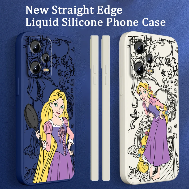 Disney Princess Rapunzel Long Hair Liquid Left Rope For Xiaomi Redmi Note 13 12 12S 12R 11 11T 11S 10 10S Pro Plus 5G Funda