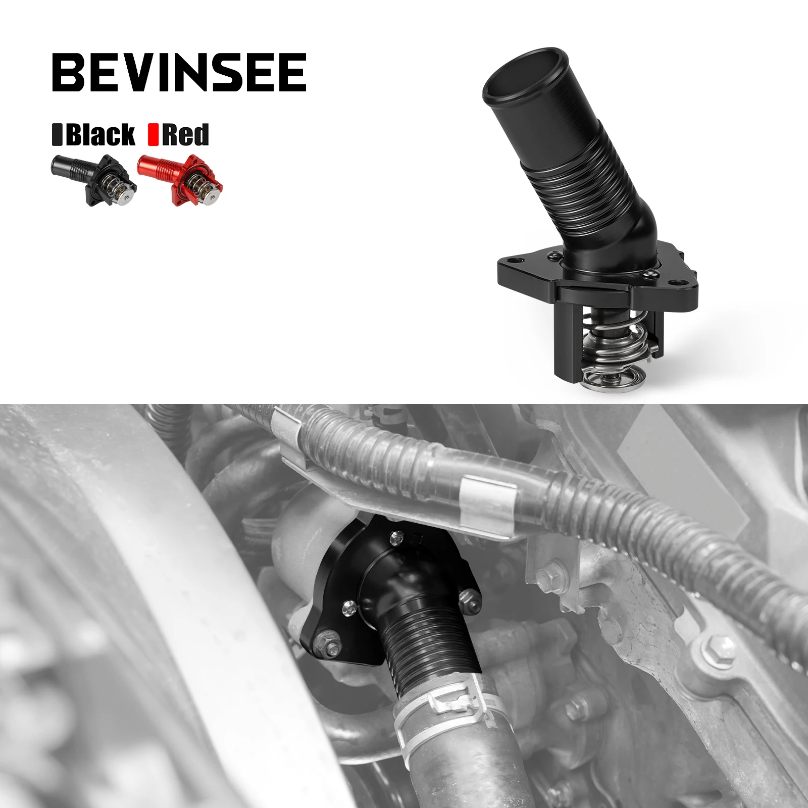 

BEVINSEE Water Inlet with Thermostat Aluminium For Toyota 4Runner Tundra Tacoma FJ Cruiser Replaces 16031-0P010