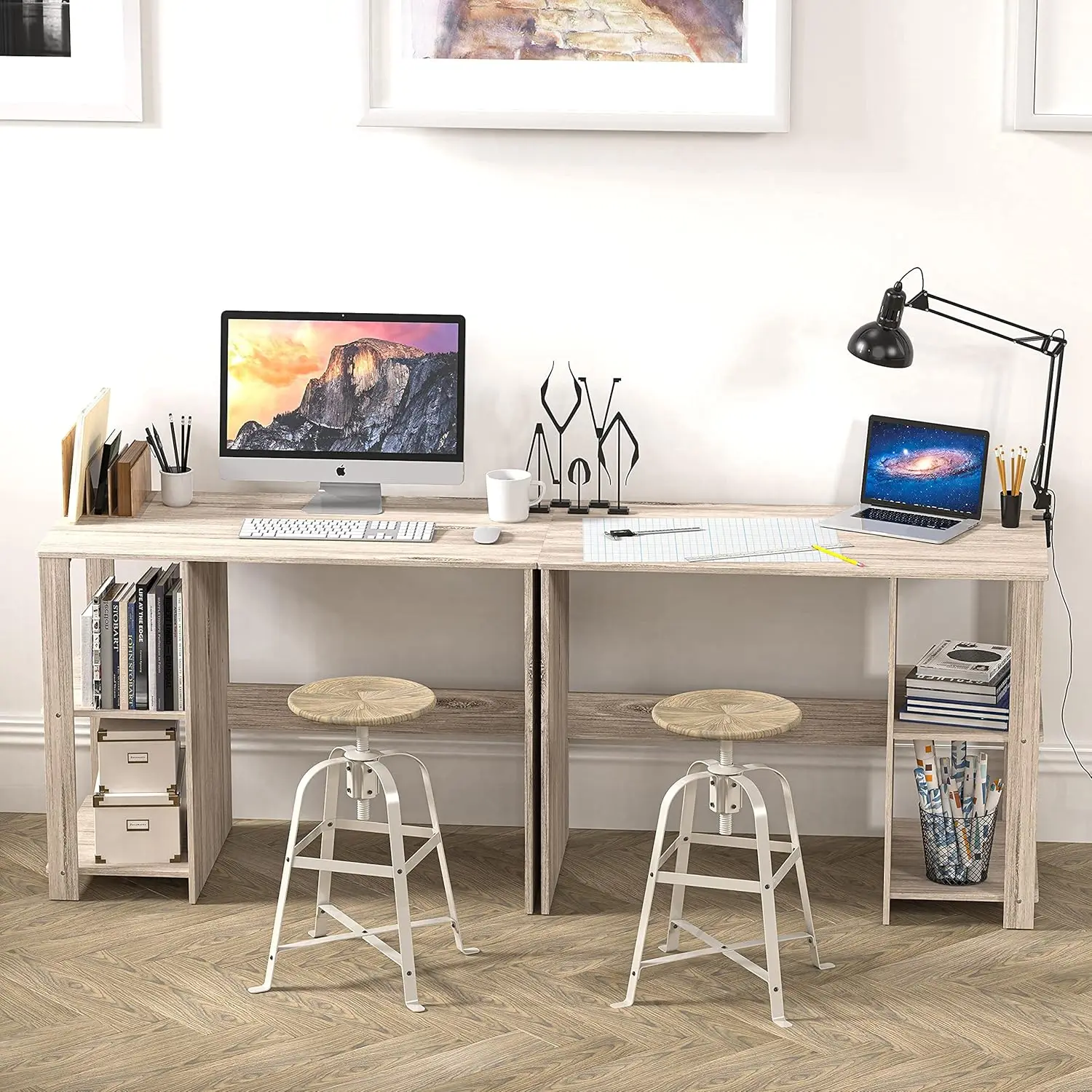 Home Office Computer Desk with Shelves, Maple