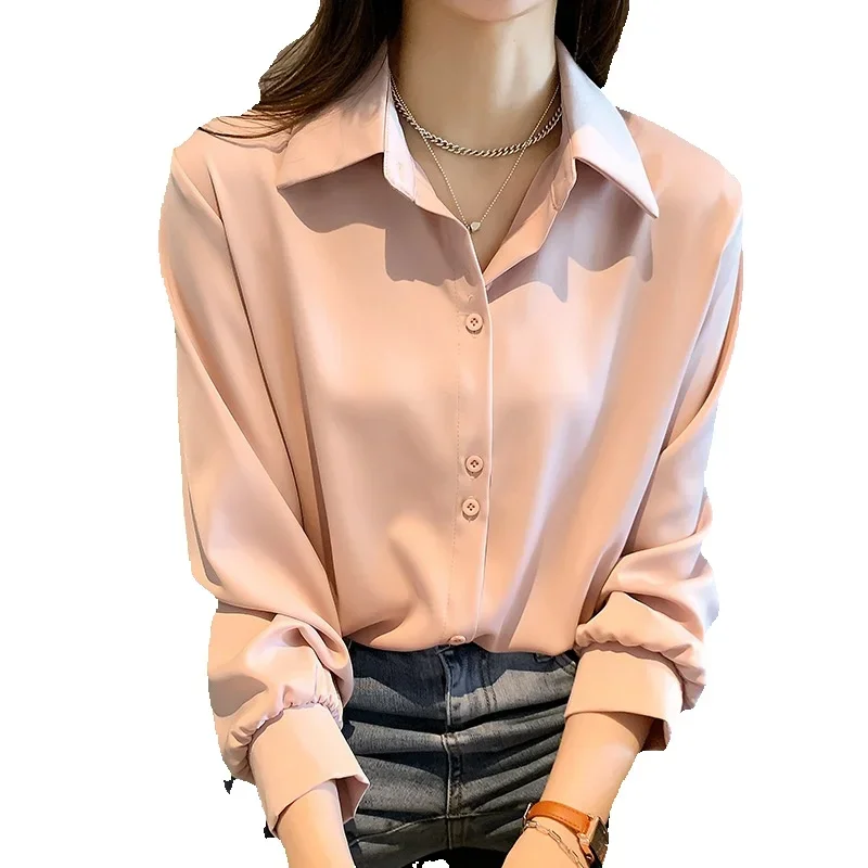 

JY Spring and Autumn Fashion Button Chiffon Shirt Retro Top Solid Color Women's Long Sleeve Loose Street Style White Match