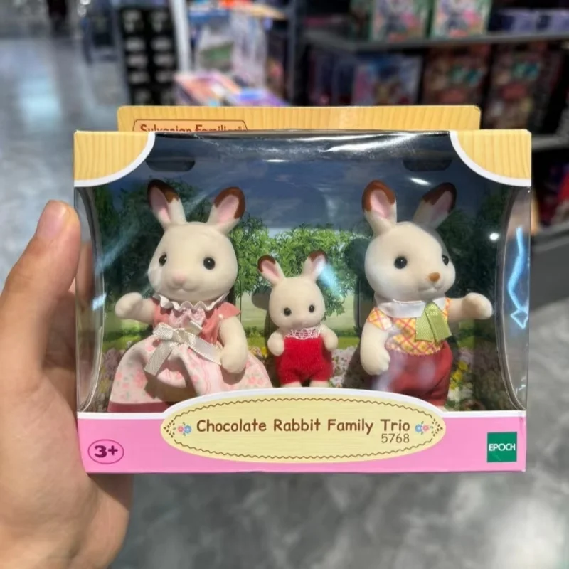 Figurki anime Sylvanian Families, Calico Critters, zestaw mebli, kwiatowy kot, czekoladowy królik, słoń, panda, trio rodzinne, prezenty