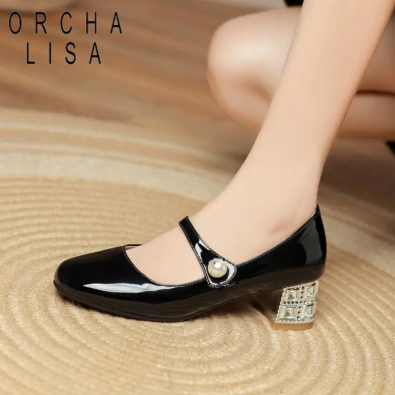 

ORCHA LISA Милые туфли-лодочки для девочек 29 30 с круглым носком Мэри Джейн для свиданий Женская обувь Повседневная женская обувь на блочном каблуке 4,5 см с пряжкой и ремешком Большой размер 42 43