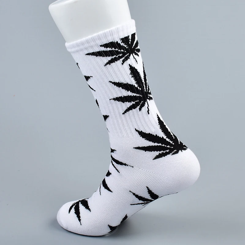 Cool Bamboo Summer Women Men\'s Funny Ankle Socks Hemp Meias Long Happy Maple Leaf sokken Cotton Weed Grass White Black Socken