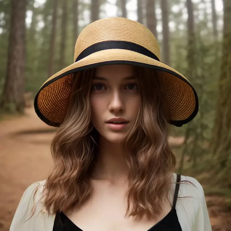New Model Straw Hat For Women, Summer UV Protection,Sunshade Hat,Open-Top Sun Hat With Large Brim, Fisherman’s Hat.