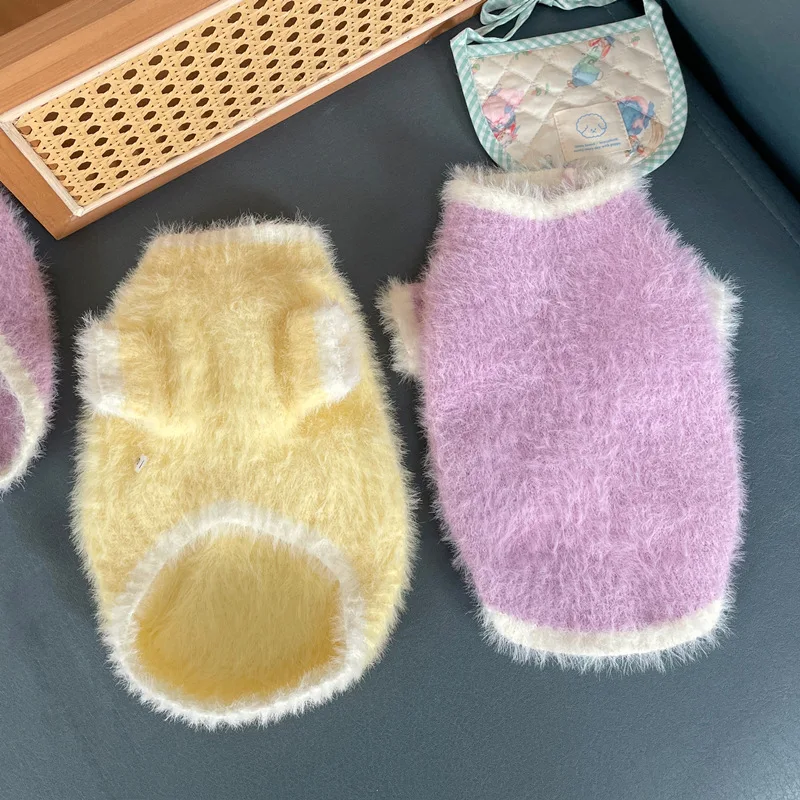 Pet Plush Solid Color Sweater Pet Little Dog Clothing Autumn Winter Dog Base Coat Puppy Clothes Dog Clothes for Small Dogs