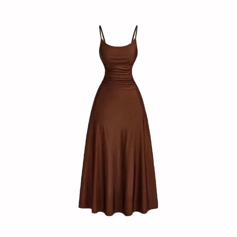 

Suspender Waist Dress Waist Belt Fold Design Spring and Summer Season