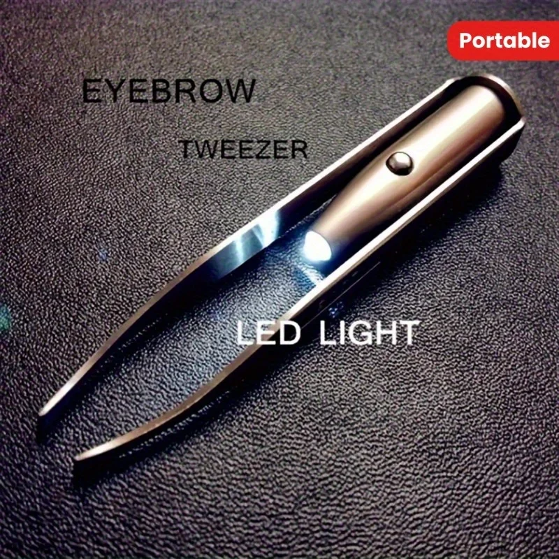 Pinça de maquiagem com luz LED - Ferramenta de remoção de pêlos de aço inoxidável hipoalergênico para sobrancelhas, rosto e corpo, beleza de precisão