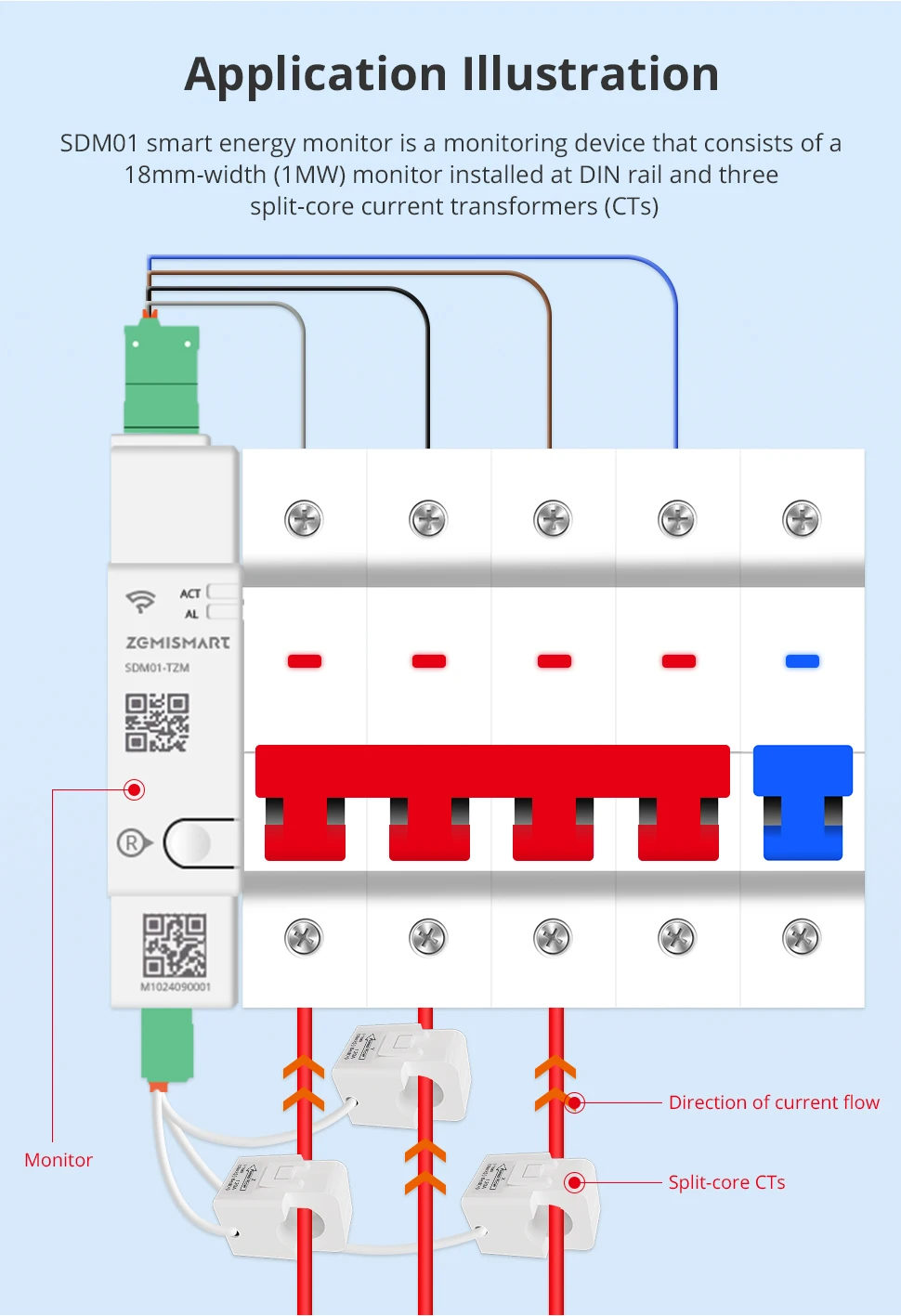 Zemismart 120A Zigbee RS485 Smart Energy Meter 3-Phasen-Leistungsmonitor Kompatibel mit Tuya Herausziehbare Split-Core-CTs 120V 240V – Detail 4