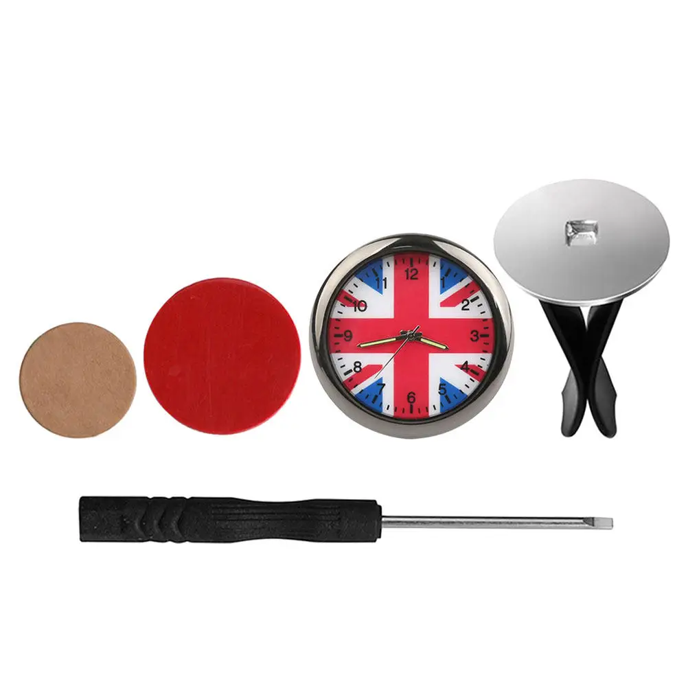 1Set Stainless Steel Union Jack Car Clock for Vehicle Interior Decoration Stylish Mini British Flag Clock Time Display Dashboard