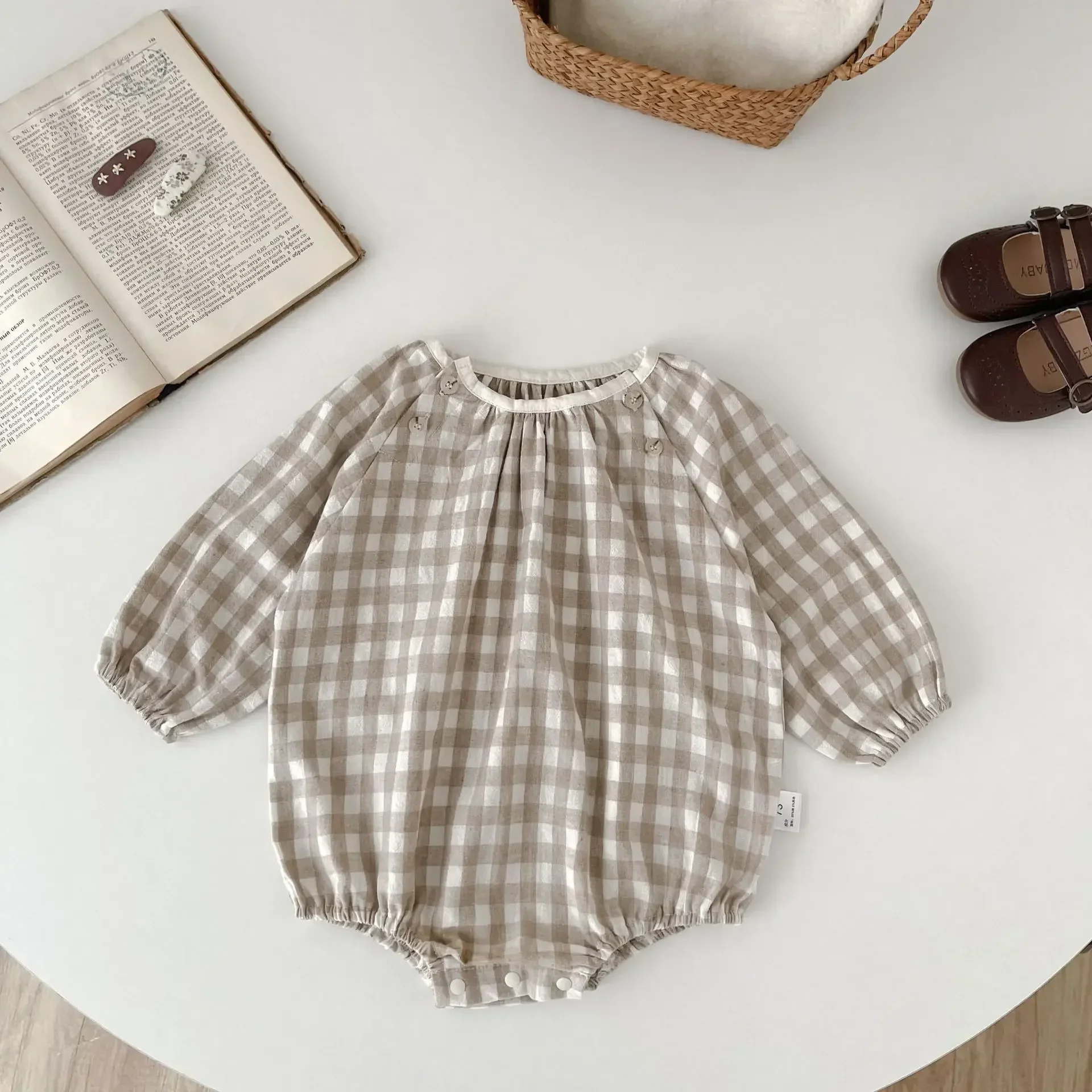 

Spring Autumn Ins Newborn Infant Plaid Long Sleeve Bodysuit Loose Boy Baby Onesie Casual Kid Girls Cotton Romper Toddler Clothes