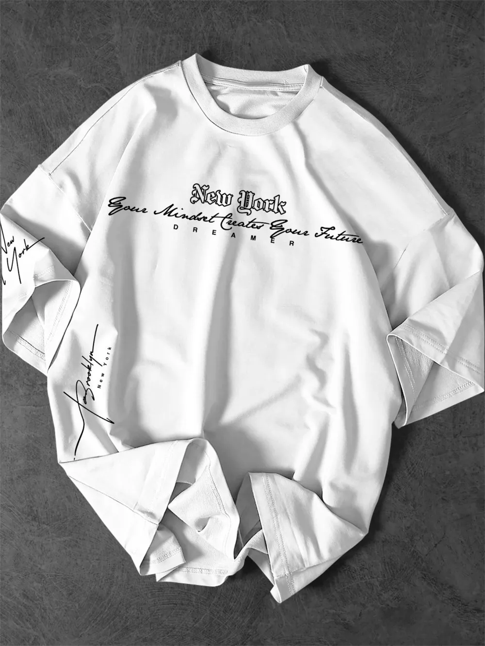 Creative Men's Summer New Vintage New York Letter Printed Micro Elastic Breathable Round Neck T-shirt Outdoor Urban Casual Top