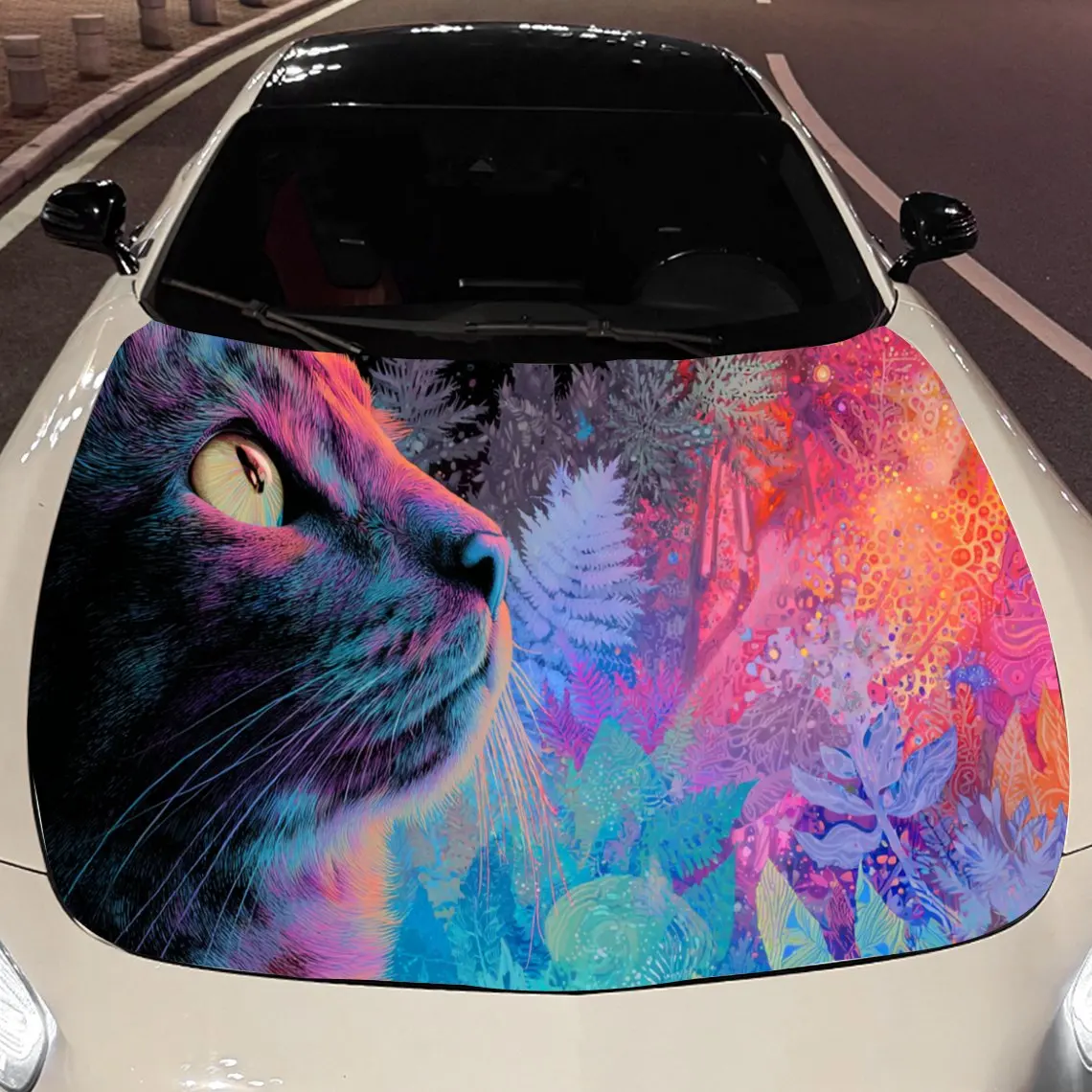 

Fantasy Elements: Rainbow Cat Car Hood Vinyl Stickers Car Surface Protection Decal Car Decoration Cover Vinyl Wraps Waterproof S