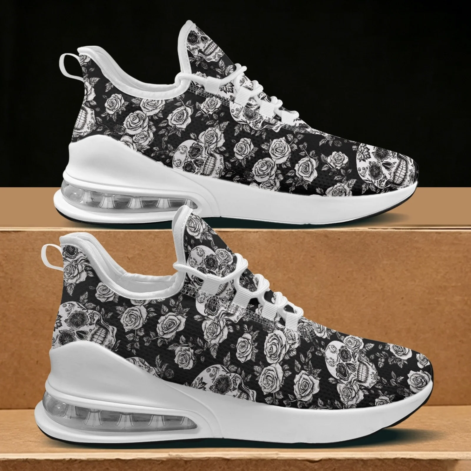 PENSTROLL Skull Rose Lightweight Lace Up Women's Walking Shoes Athletic Womens Shoes for Fitness Enthusiasts Running Workout - view 2