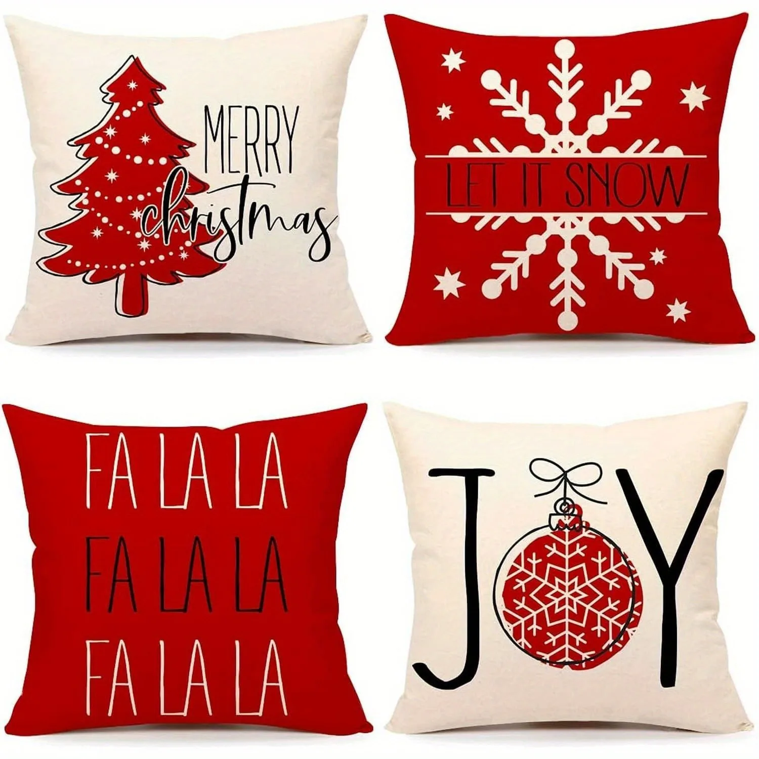 

Single-sided 4-piece 2D Christmas cushion cover, winter holiday decorative sofa cushion cover