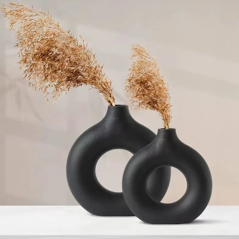

Mutihome Nordic Silence Creative Donut Ins Style Black Ceramic Vase Decoration Dry Flower Arrangement Table Soft Decoration