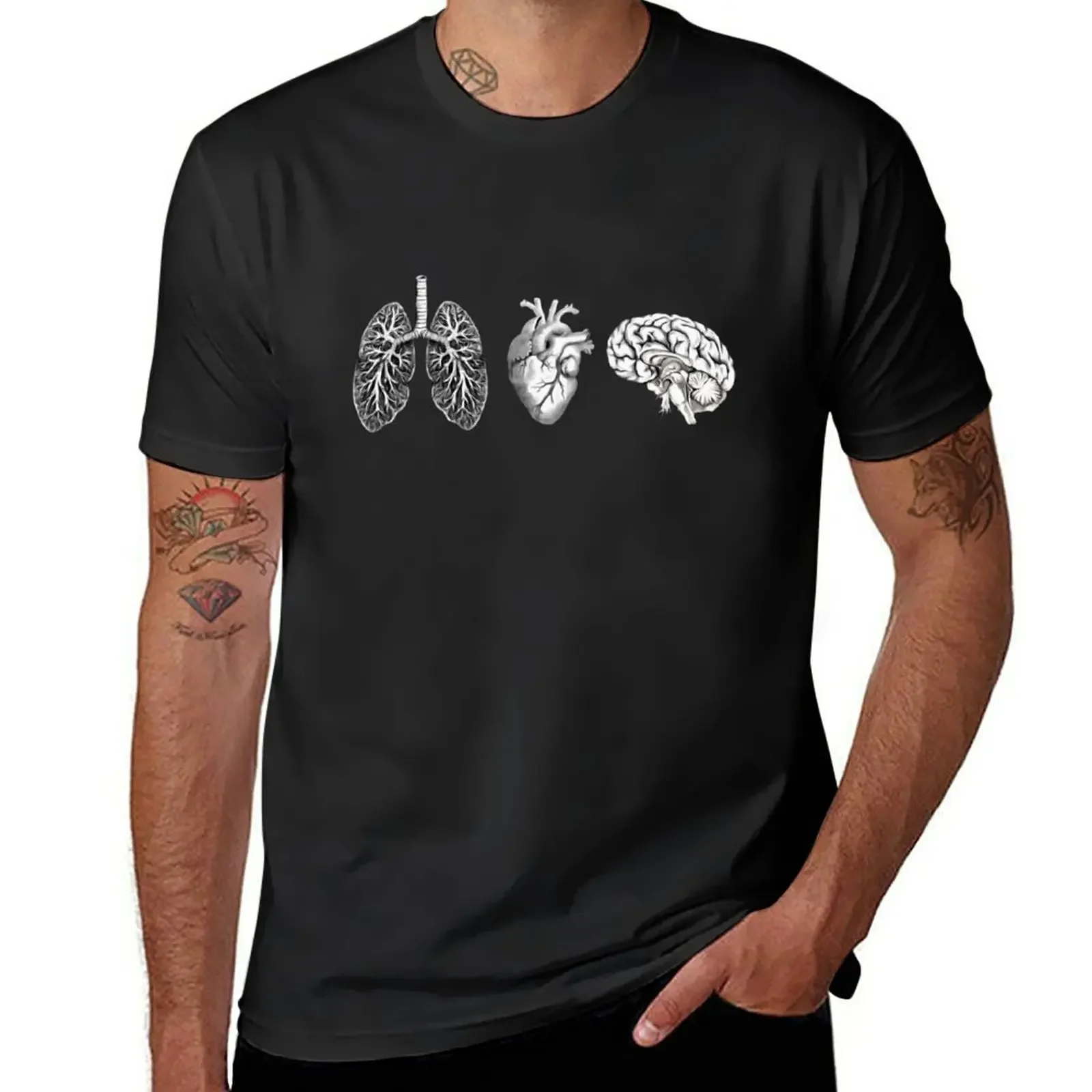 A set of human organ, lungs, heart and brain T-Shirt customizeds hippie clothes shirts graphic tees tshirts for men