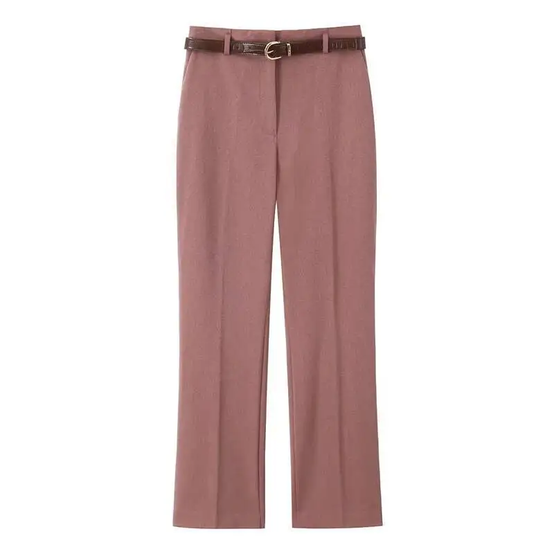 2025 Autumn New Straight-Leg Pants With Gentle Pink, Classic Black – Belt Accentuates Long Legs