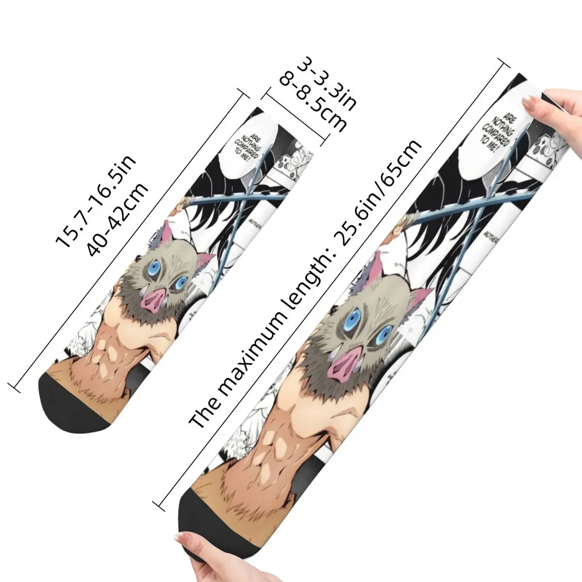 Fashion Inosuke Hashibira Demon Slayer Football Socks Polyester Middle Tube Socks for Unisex Sweat Absorbing