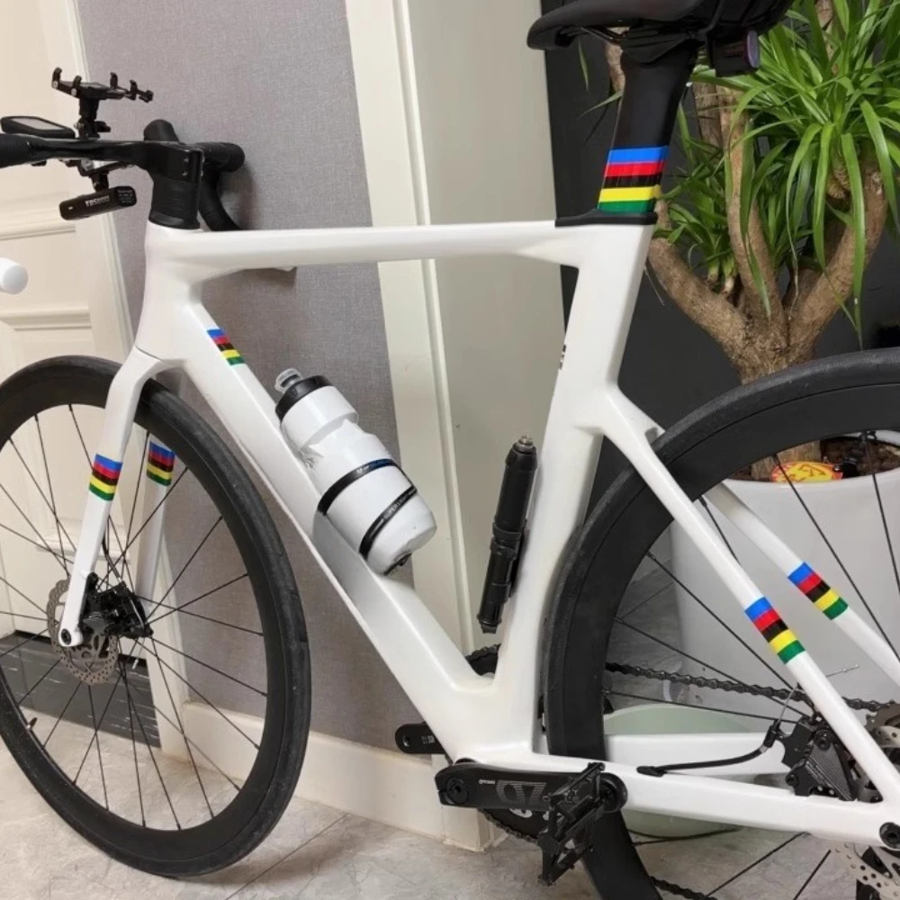 

Cycling Rainbow Stripe Sticker Set 2 Sizes Waterproof Self Adhesive Vinyl Decals For Universal Bike Frame Exterior Styling Decor