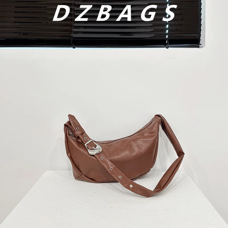 Bolsa de ombro de couro macio PU para mulheres, sacos crossbody pretos, bolsa Hobo Dumpling, bolsa meia lua, estilista, nova