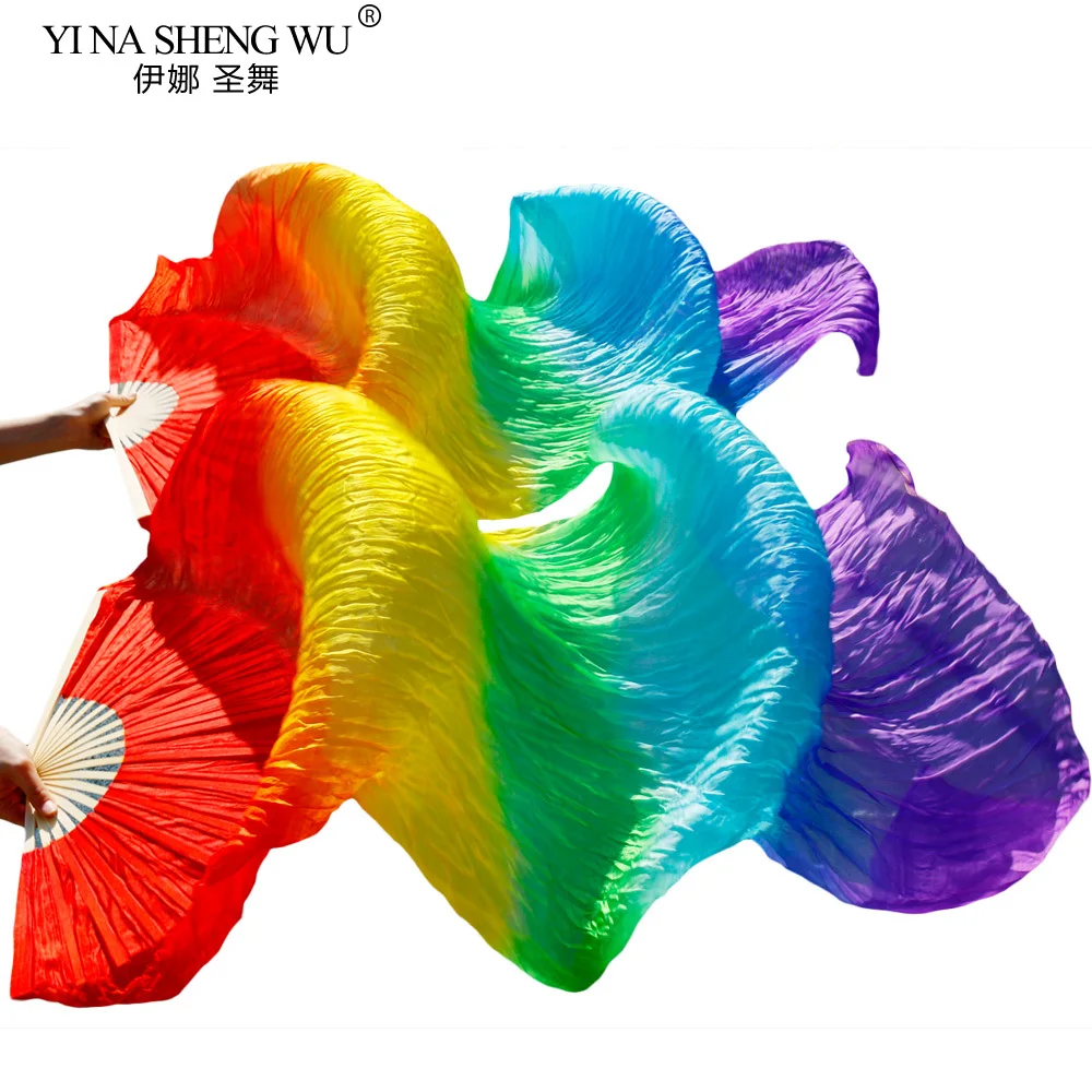 100% الحرير مراوح الرقص الشرقي اليدوية الحرير الرقص المشجعين اليسار + اليمين الأحمر + البرتقالي + الأصفر + الأخضر + الفيروز + الأزرق الملكي + الأرجواني 180*90 سم #3
