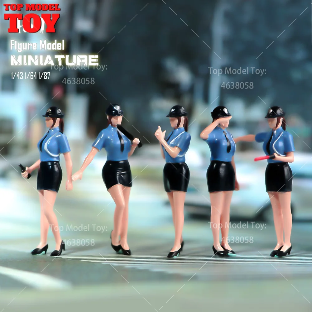 Painted Miniatures 1/64 1/43 1/87 Scale Policewoman Girl Scene Figure Dolls Female Model For Cars Vehicles Toy